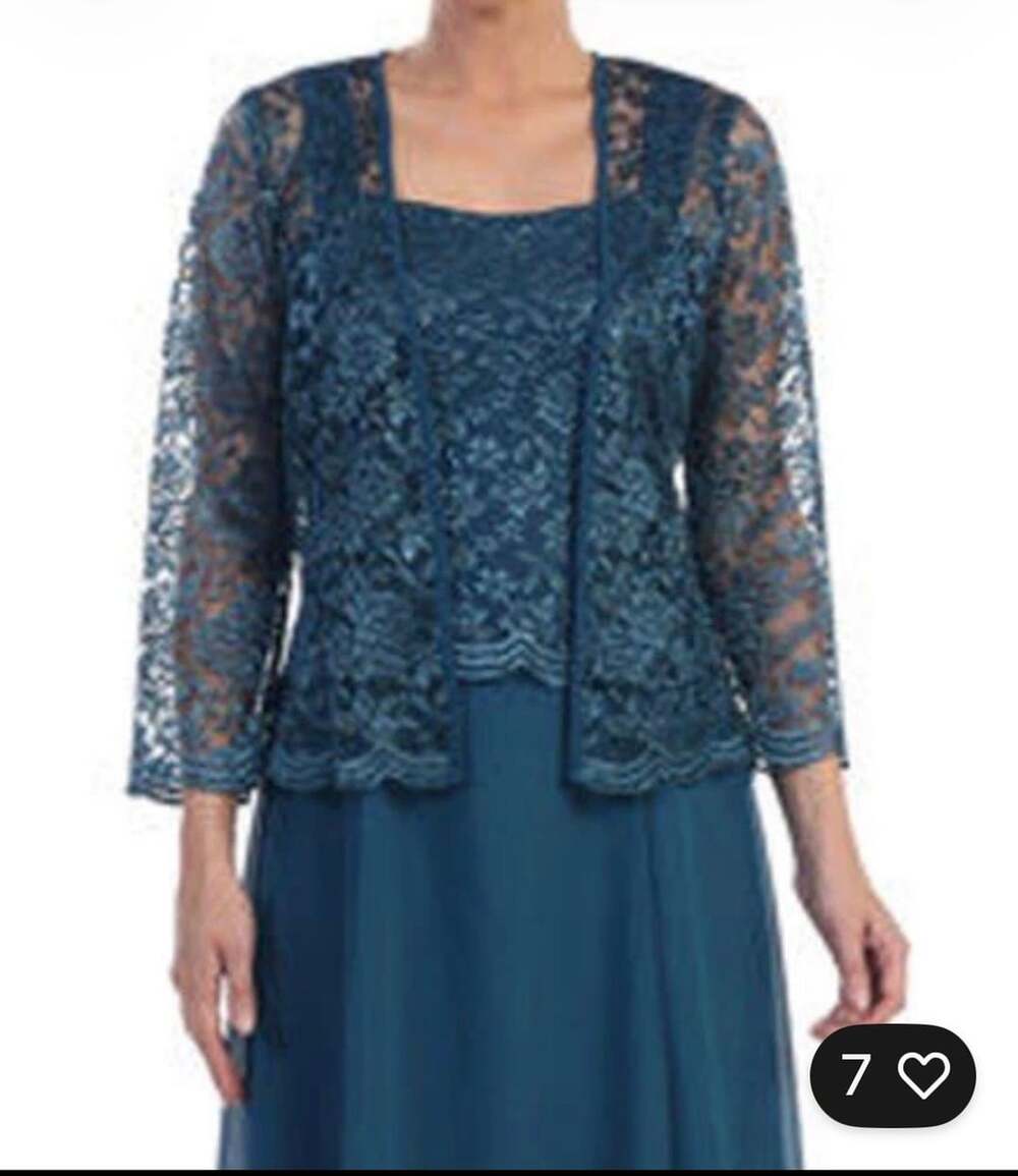 NWT: Jaeden 2-Piece Teal Evening Dress with Chiffon Sequin Lace Jacket - Size 18